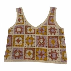 Rebellion Again Junior’s Granny Square Crochet Beach Y2K Crop Top Size Small